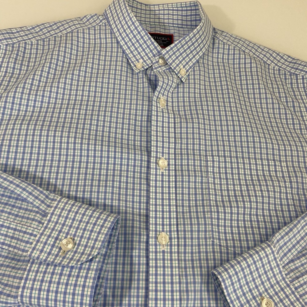 Untuckit Men's‎ Large Wrinkle Free Slim Fit Button Down Shirt Blue Check LS